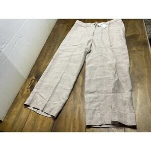 J. Jill Womens Linen Flax Beige Crop Pants Coastal Lagenlook Size Medium NWT